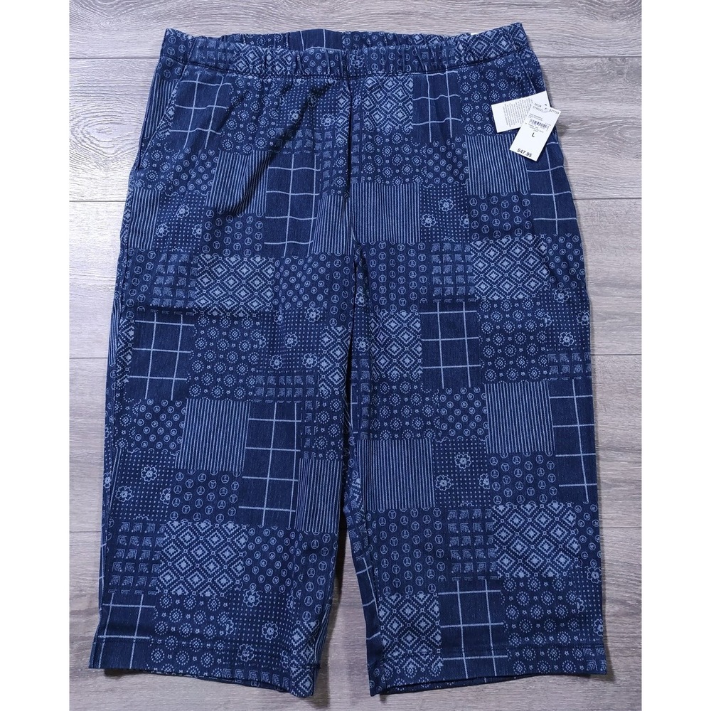Lands End Capri Pants Adult Large Blue Patchwork Sport Knit Denim Womens
